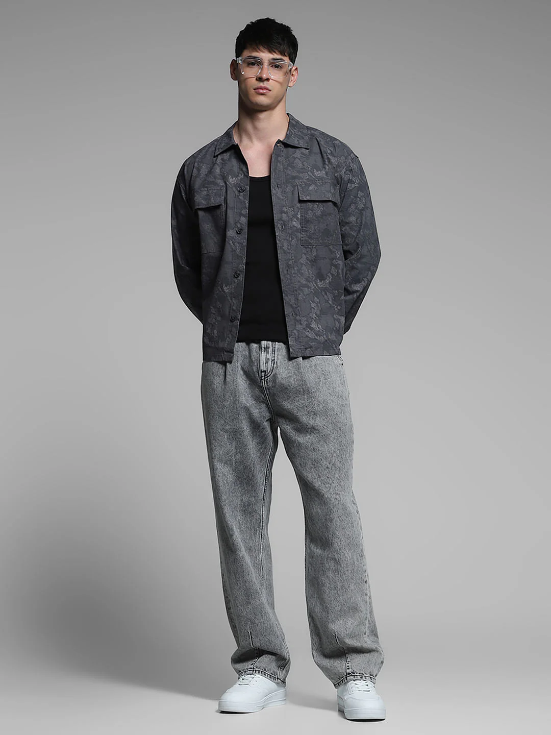Dark Grey Printed Cotton Overshirt - Image 6