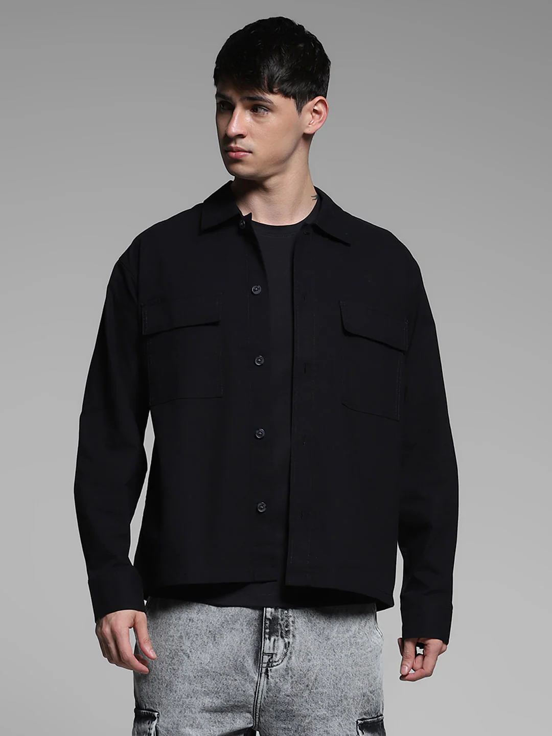 Black Cotton Overshirt - Image 2