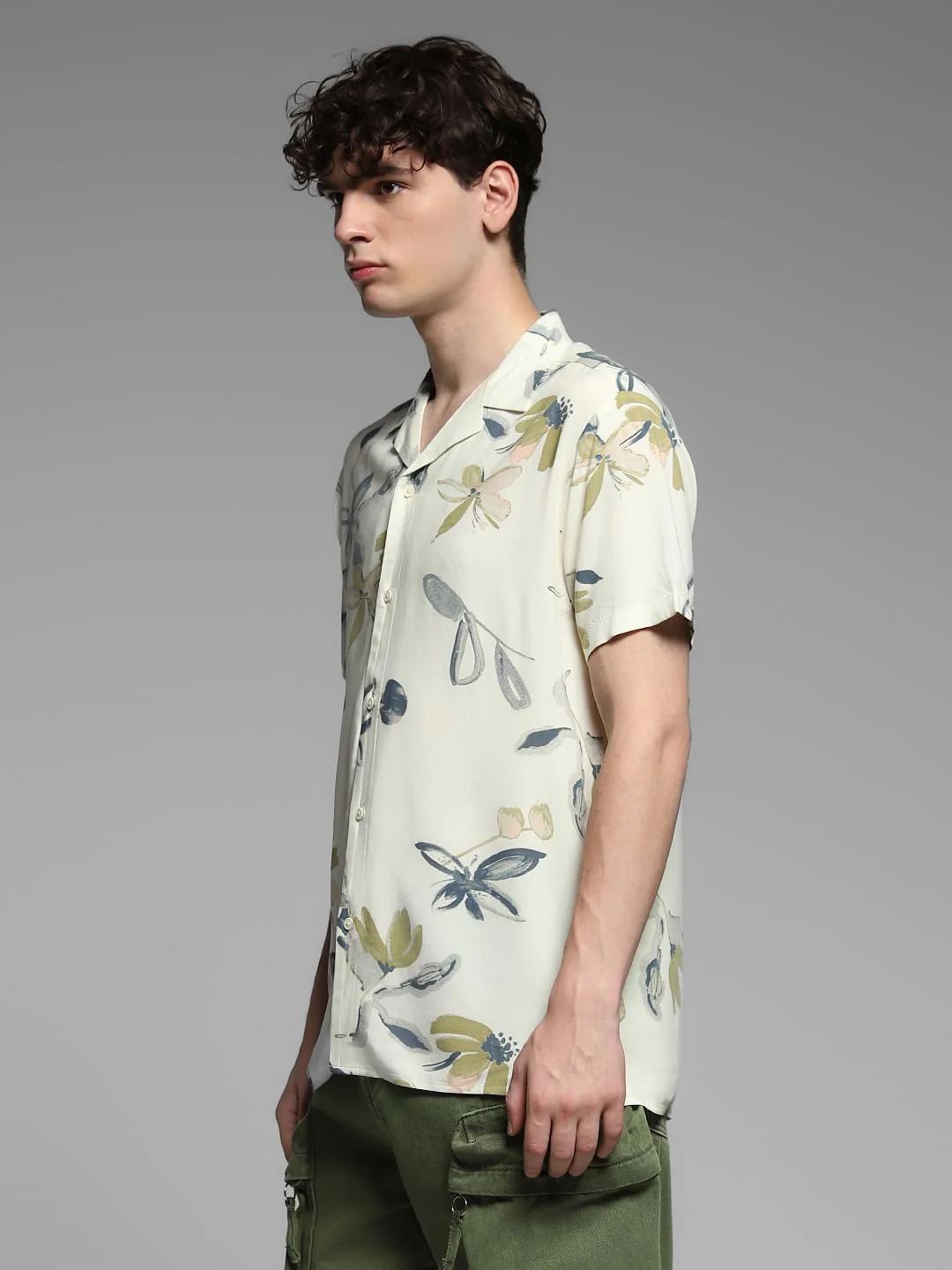 White Abstract Print Viscose Shirt - Image 3