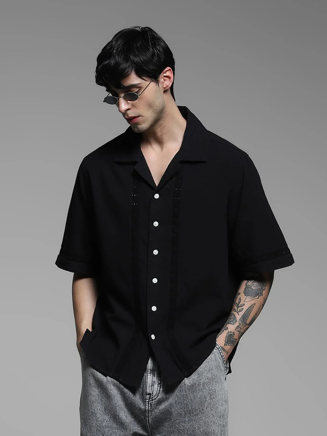Black Cotton Oversized Shirt