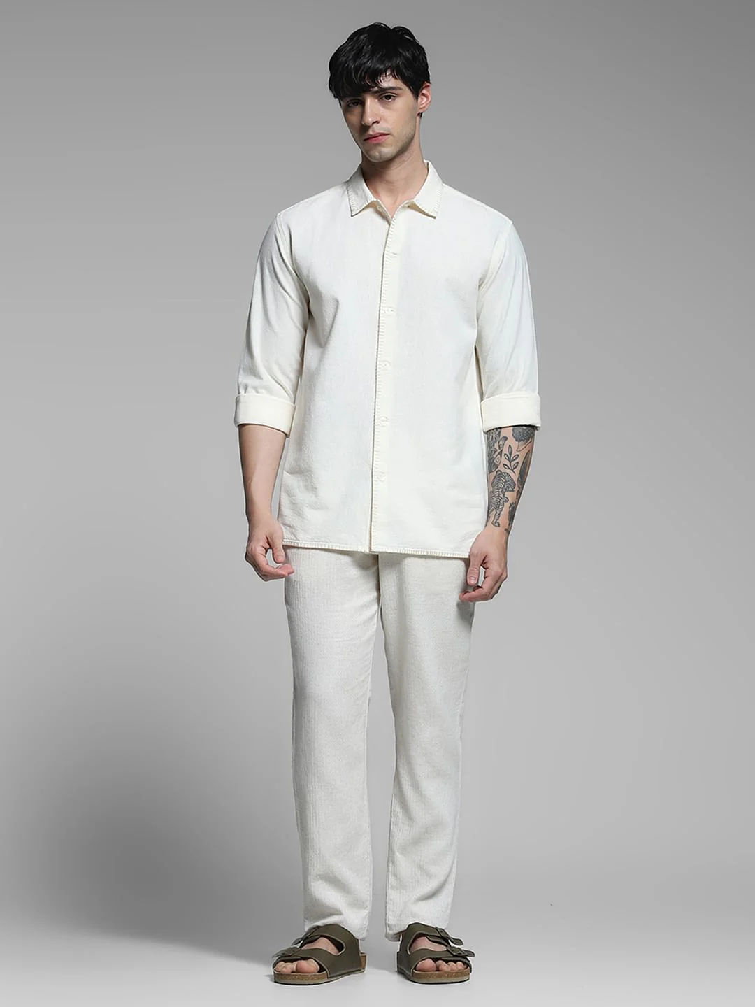 Cream Stitch Detail Cotton Shirt - Image 6