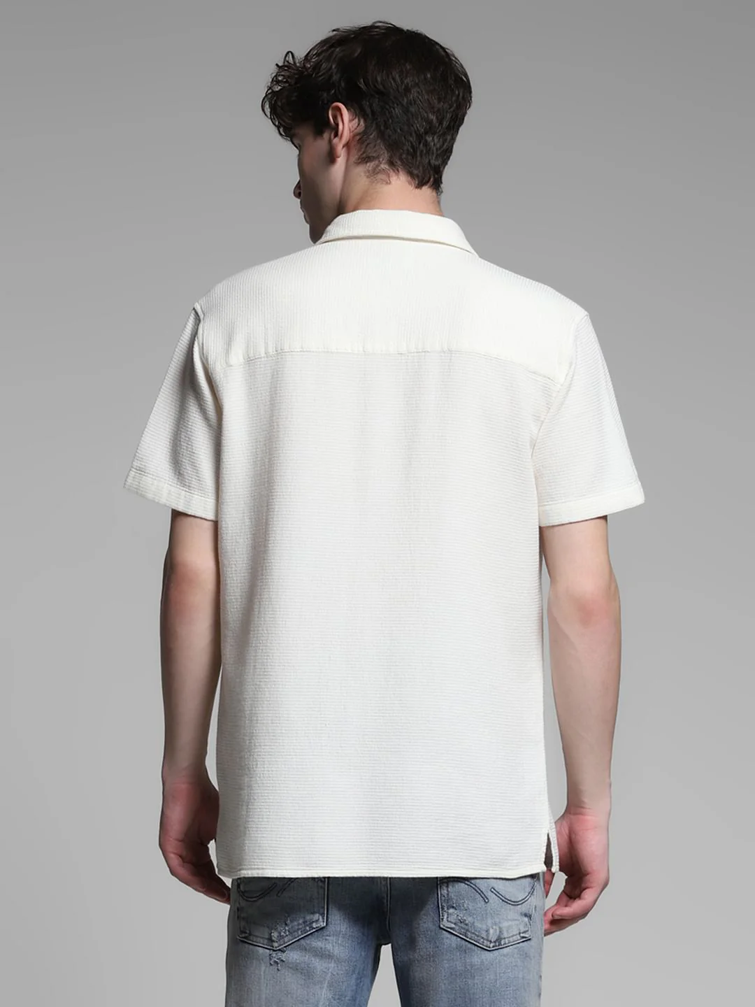 White Waffle Textured Cotton Shirt - Image 4