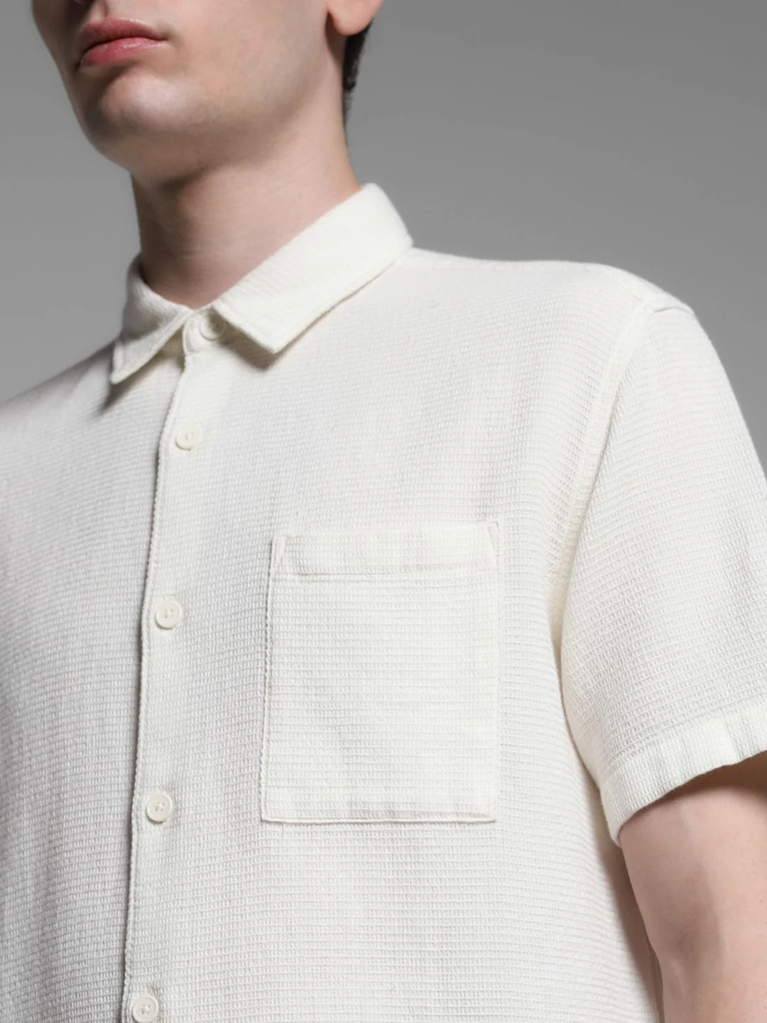 White Waffle Textured Cotton Shirt - Image 5