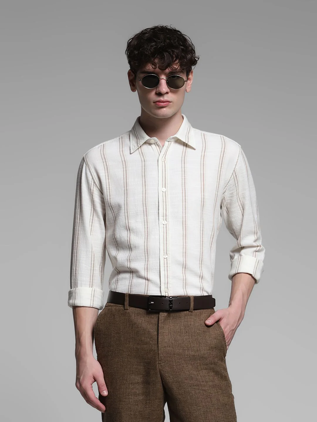 White Striped Dobby Cotton Shirt