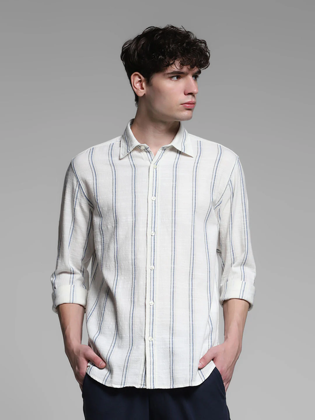 Blue Striped Dobby Cotton Shirt
