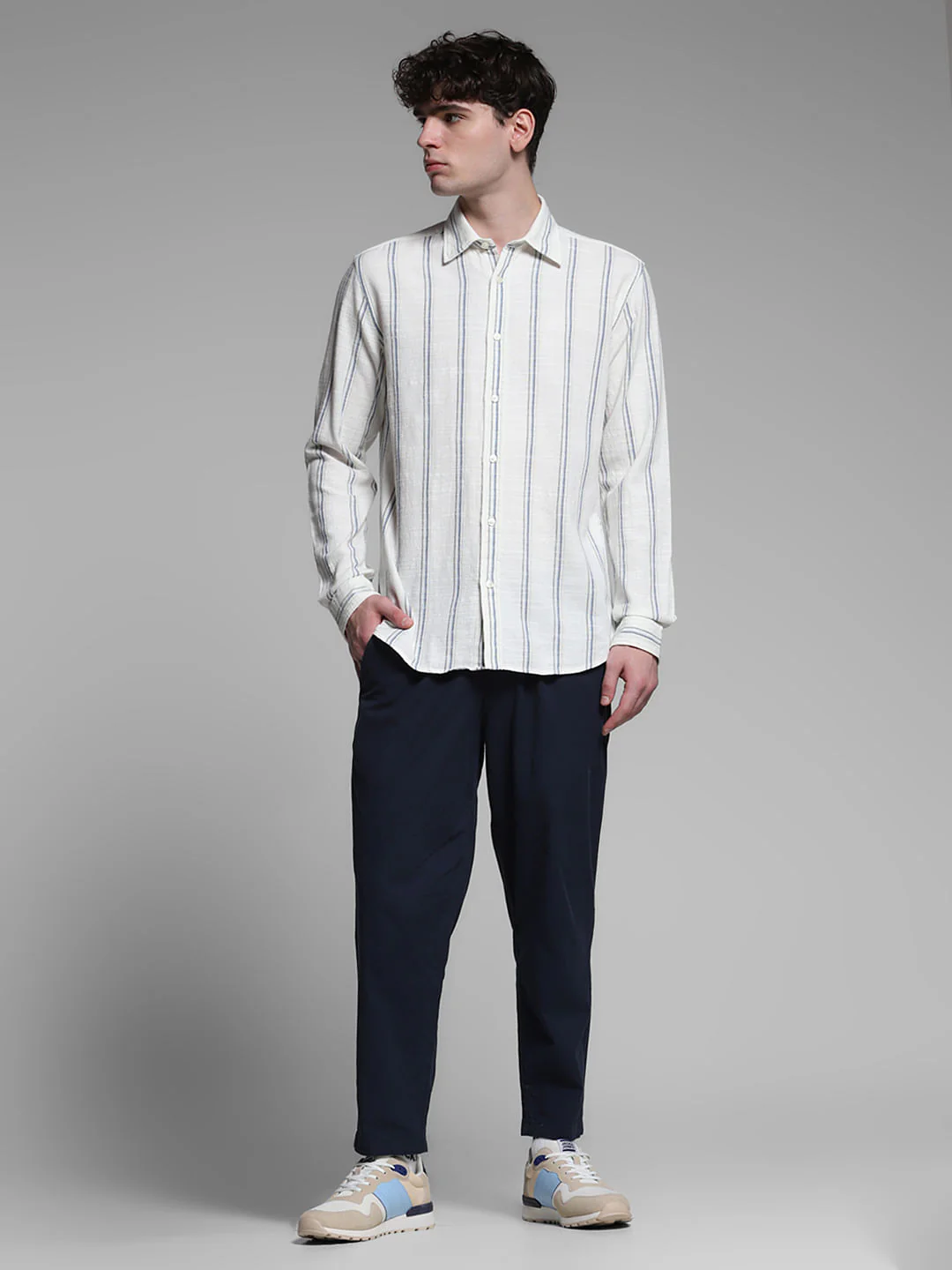 Blue Striped Dobby Cotton Shirt - Image 6