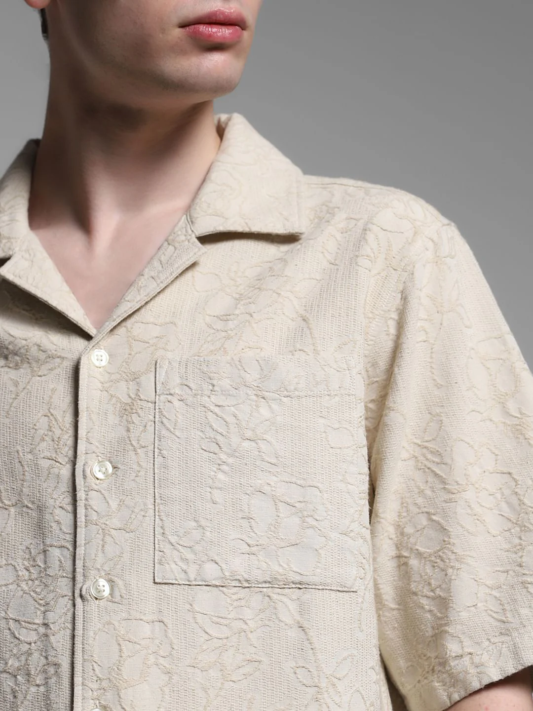 Beige Embroidered Jacquard Shirt - Image 5