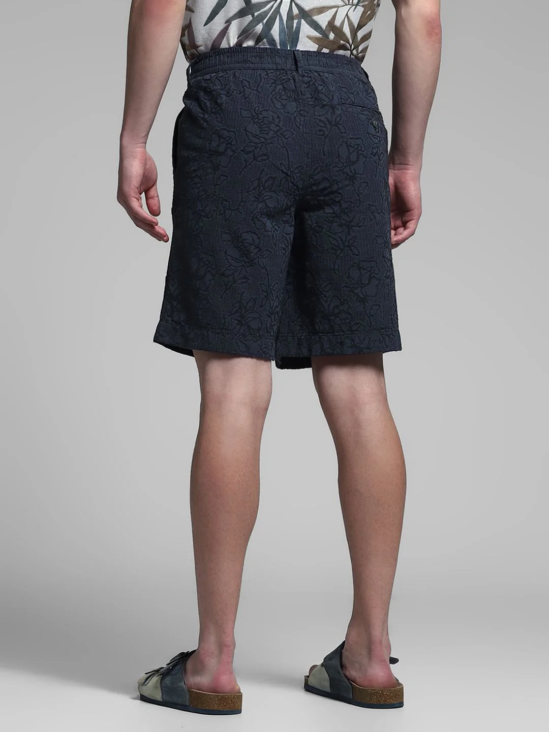 Dark Navy Embroidered Jacquard Shorts - Image 3