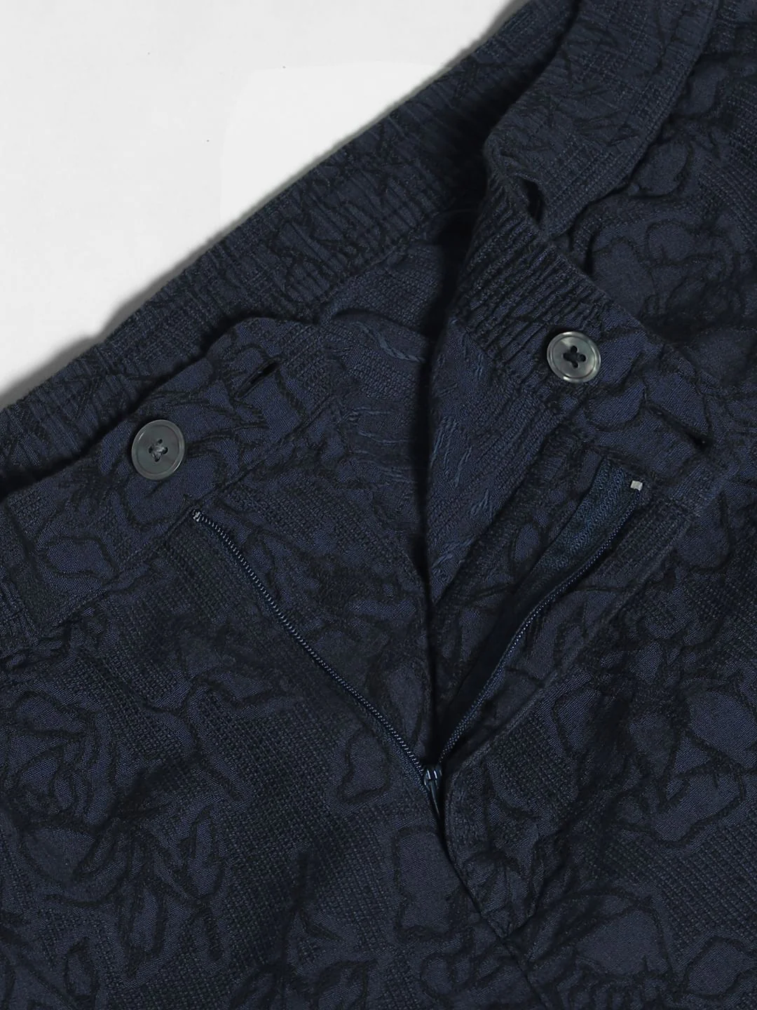 Dark Navy Embroidered Jacquard Shorts - Image 5
