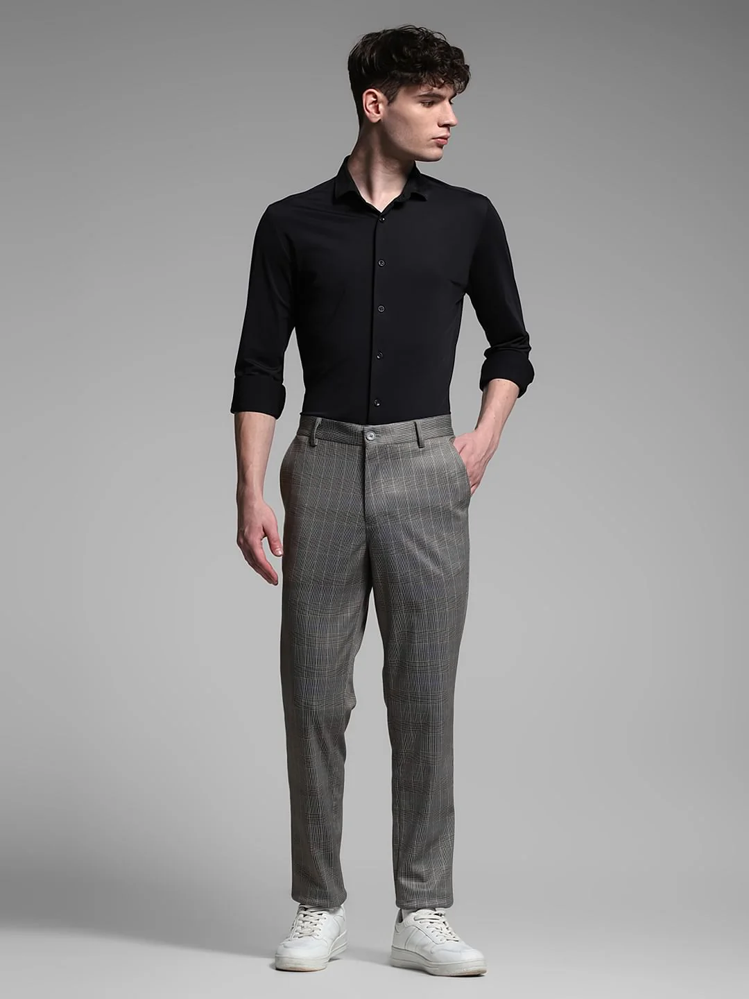 Brown Check Print Slim Fit Pants - Image 6