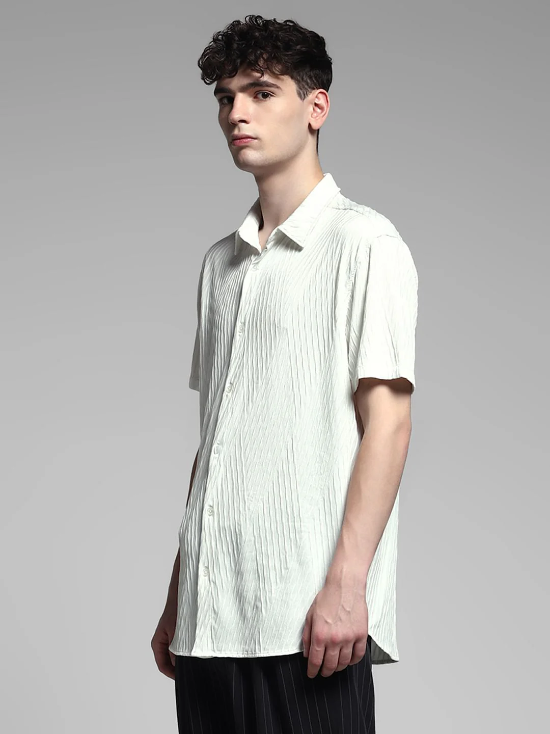 White Stretch Textured Shirt - Image 3