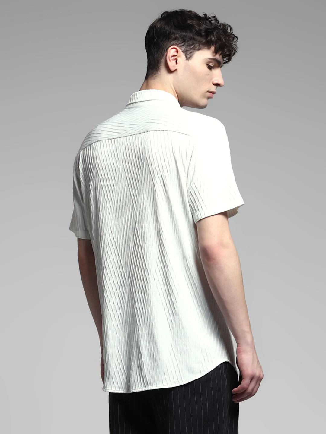 White Stretch Textured Shirt - Image 4