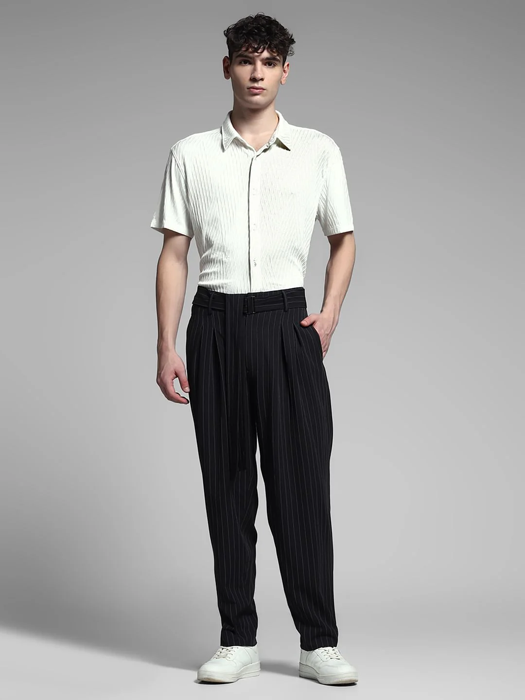 White Stretch Textured Shirt - Image 6