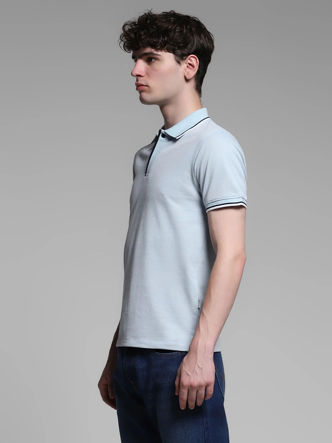 Light Blue Knitted Cotton Polo - Image 3