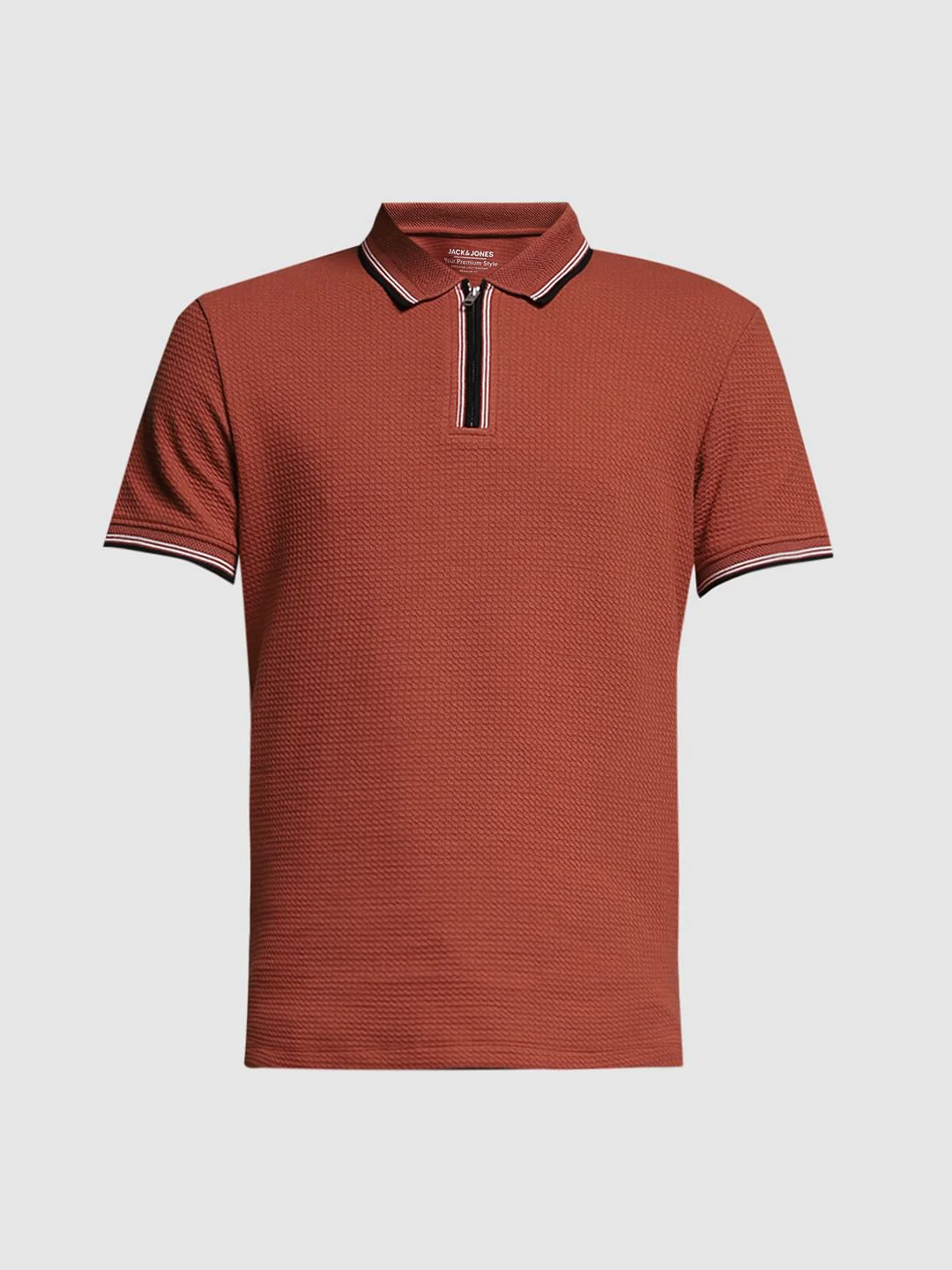 Dark Red Knitted Zip Up Polo - Image 7
