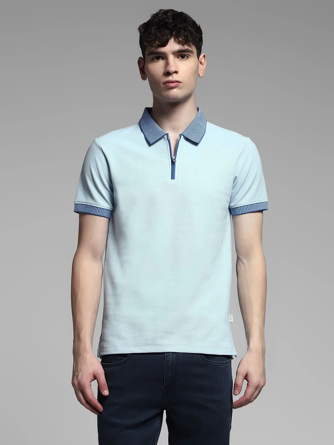 Light Blue Knitted Cotton Polo - Image 2