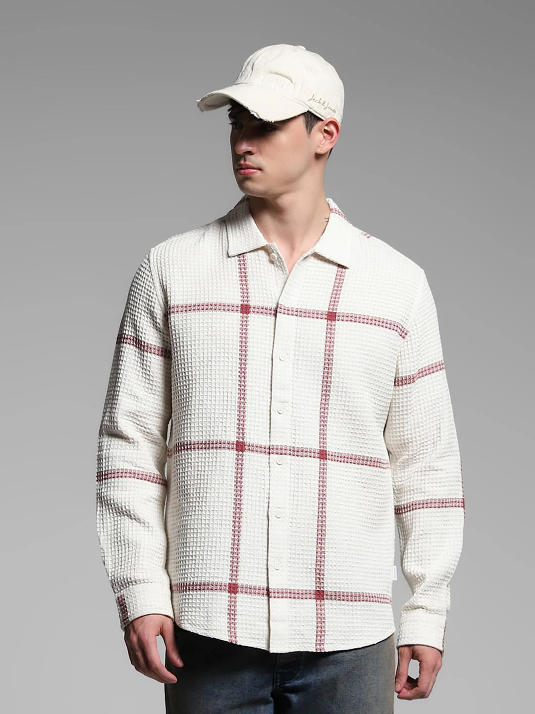 White Check Print Cotton Shirt