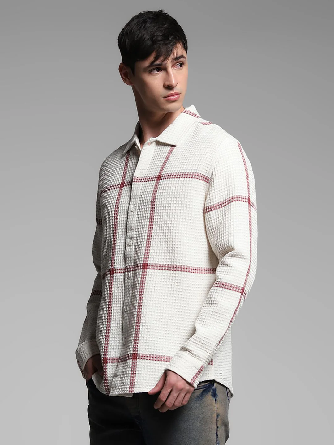 White Check Print Cotton Shirt - Image 3