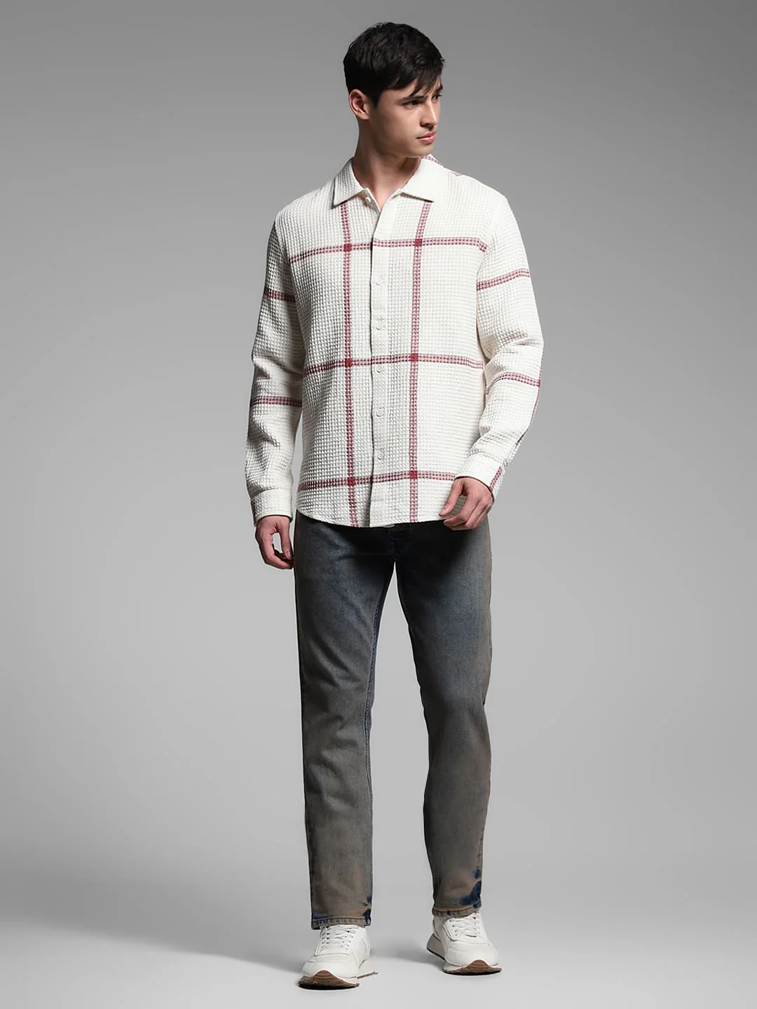 White Check Print Cotton Shirt - Image 6