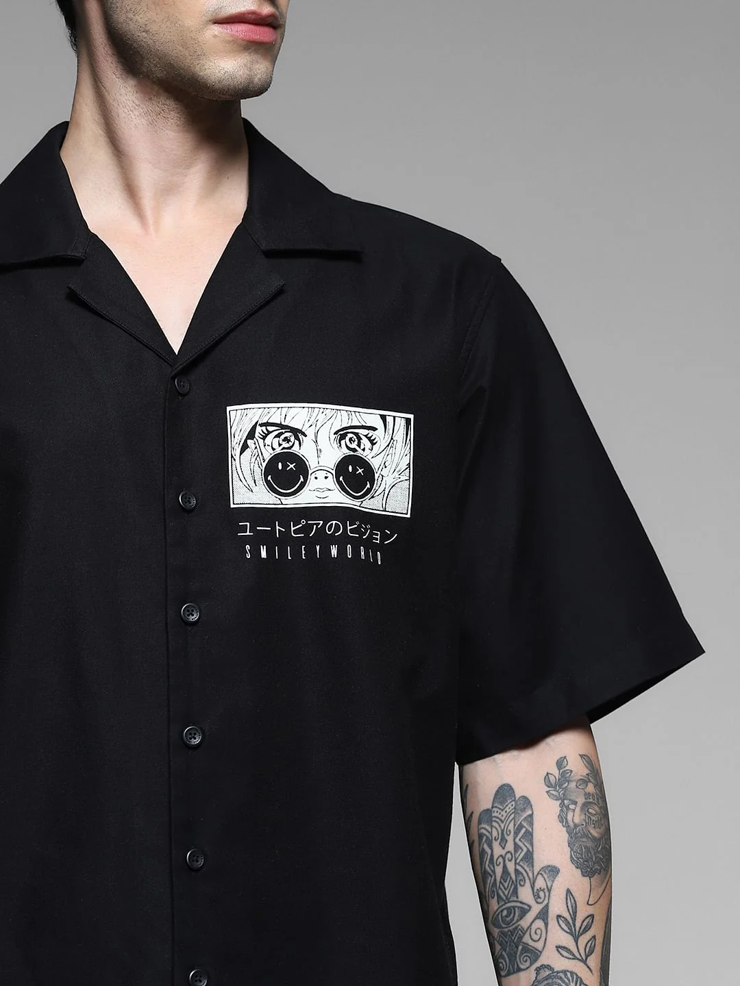 SmileyWorld Black Printed Oversized Shirt - Image 5