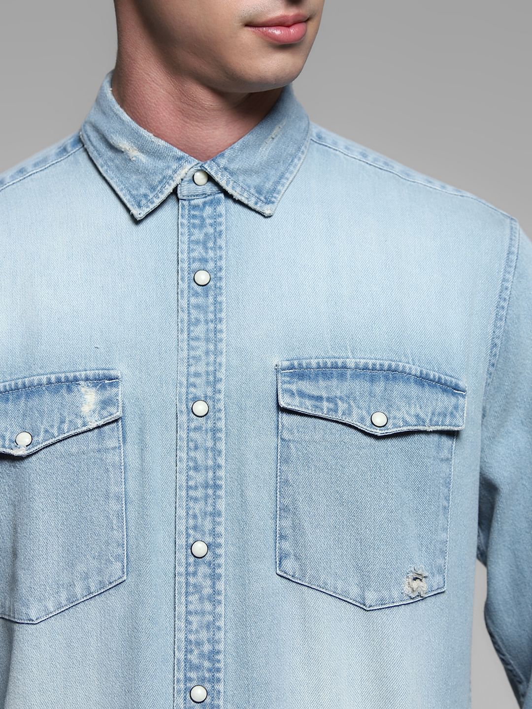 Light Blue Washed Denim Shirt - Image 5