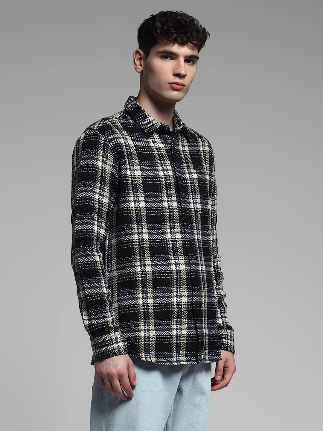Black Check Oversized Cotton Shirt - Image 3