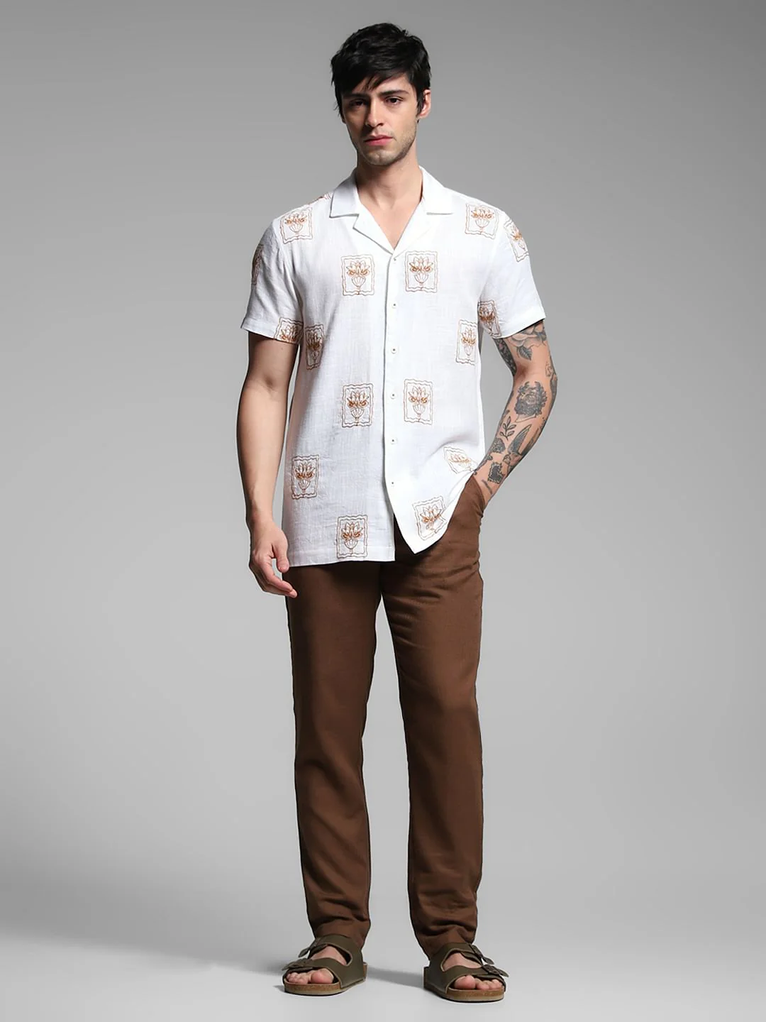 White Embroidered Resort Collar Shirt - Image 6