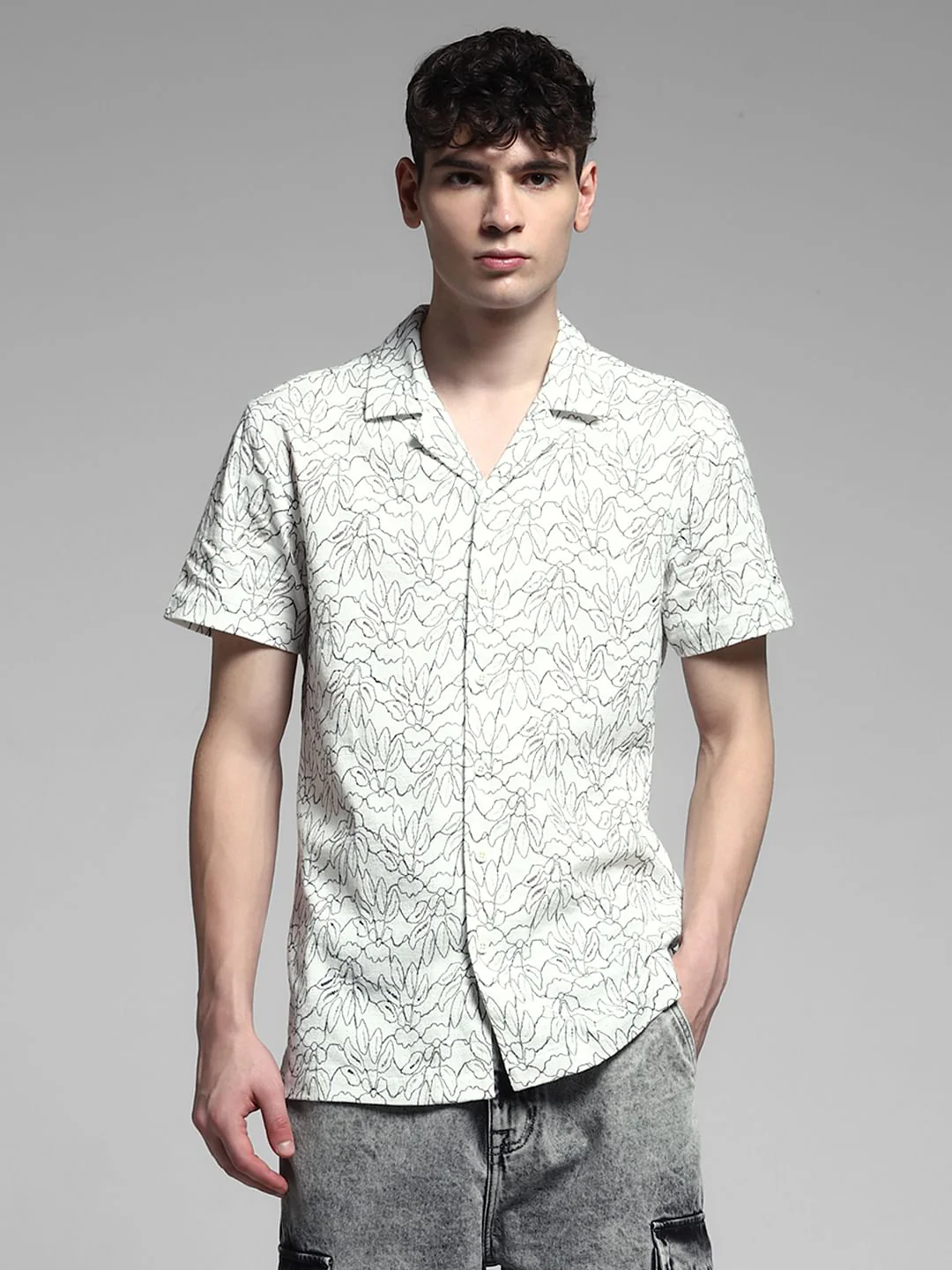 White Printed Dobby Cotton Shirt - Image 2