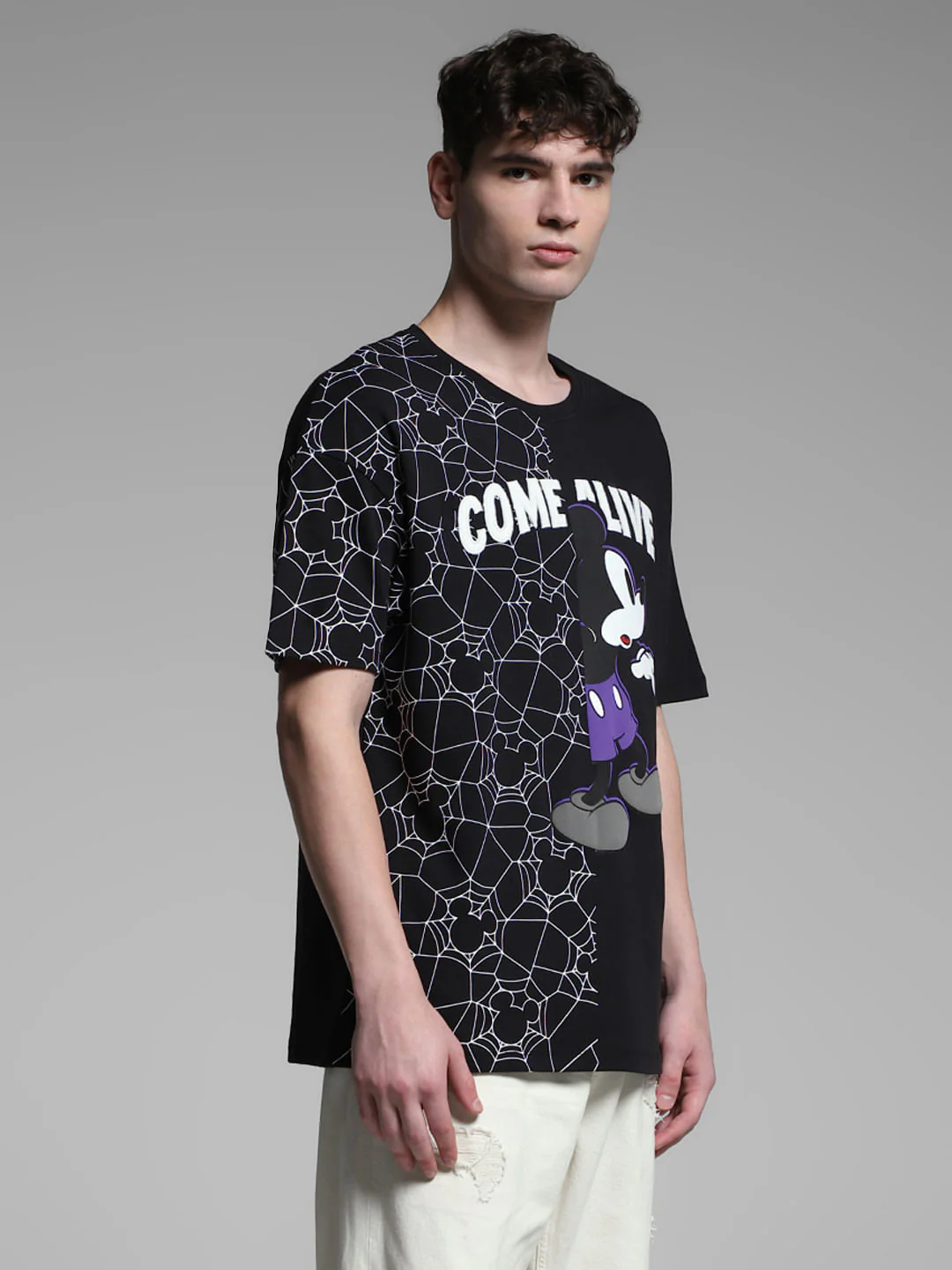 Black Mickey Printed Oversized T-shirt - Image 3