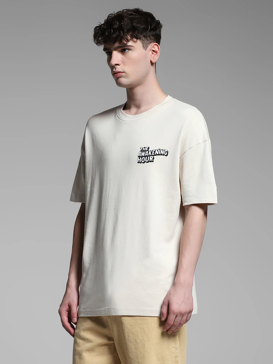 Beige Mickey Print Oversized T-shirt - Image 3