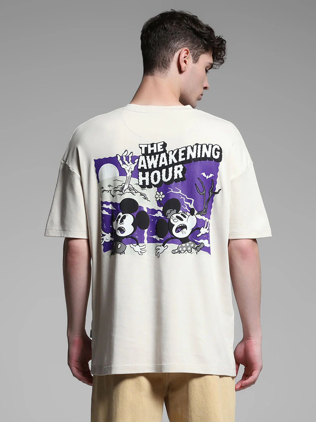 Beige Mickey Print Oversized T-shirt - Image 4