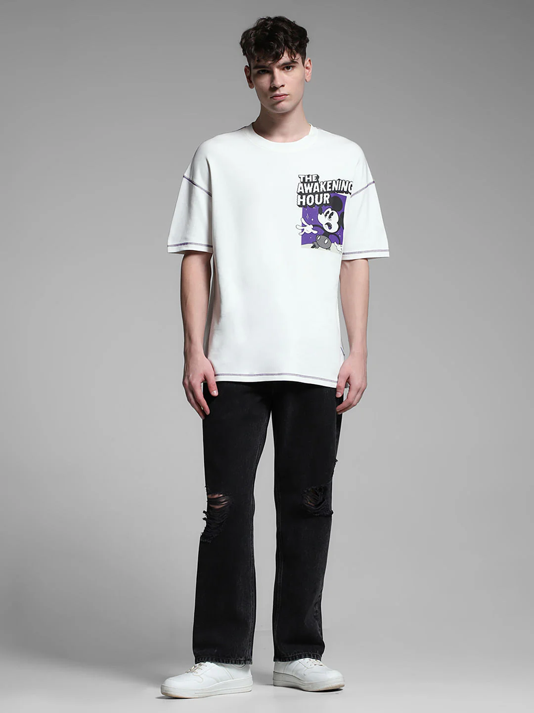 White Mickey Print Oversized T-shirt - Image 6