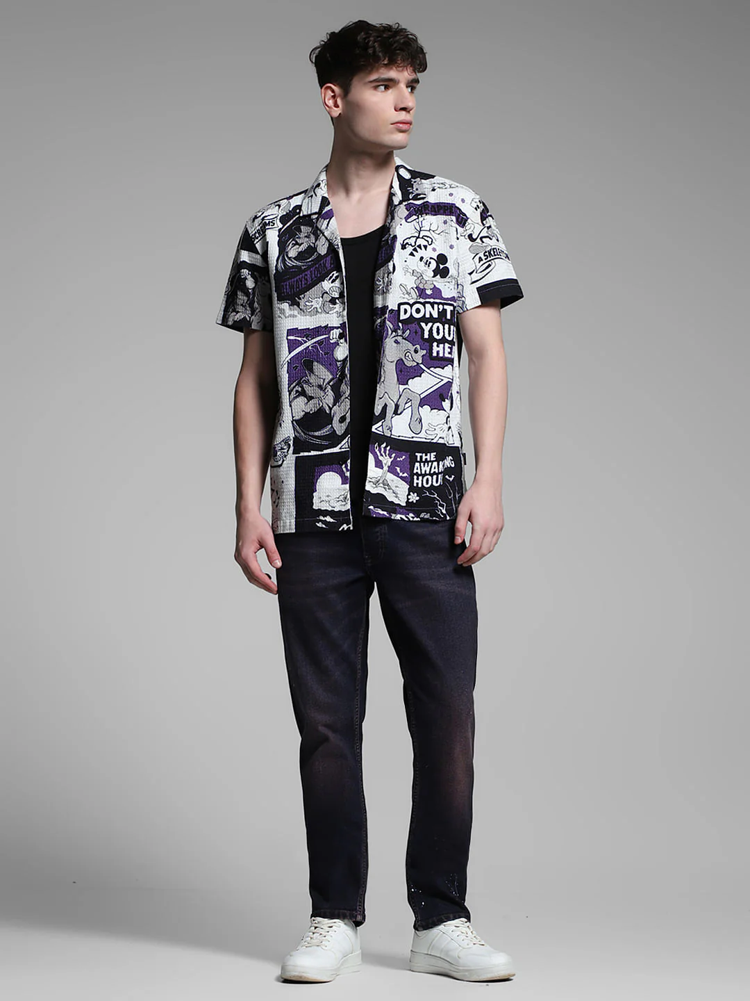 White Mickey Comic Strip Print Shirt - Image 7