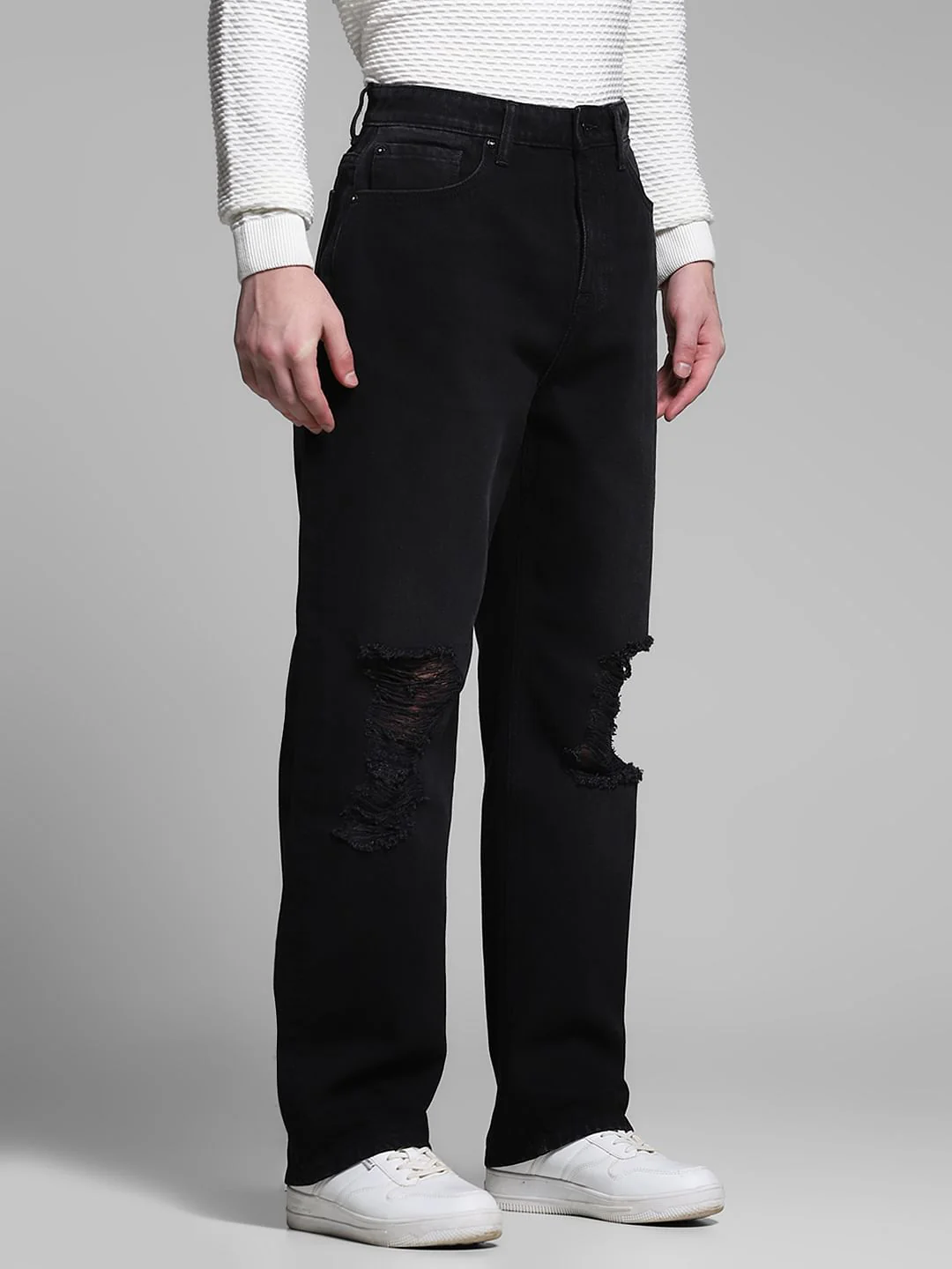 Black Distressed Dario Loose Fit Jeans - Image 2