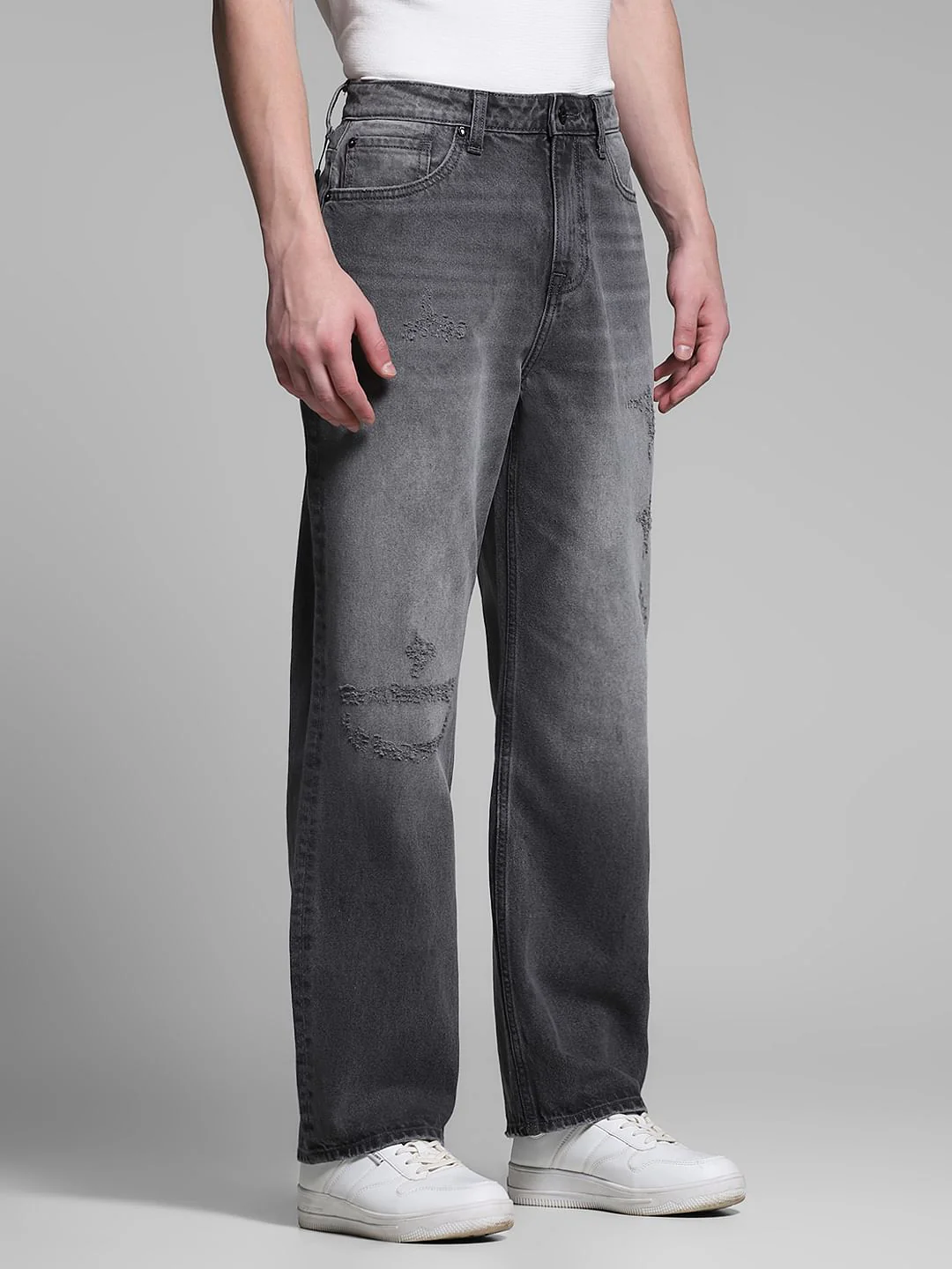 Grey Distressed Dario Loose Fit Jeans - Image 2