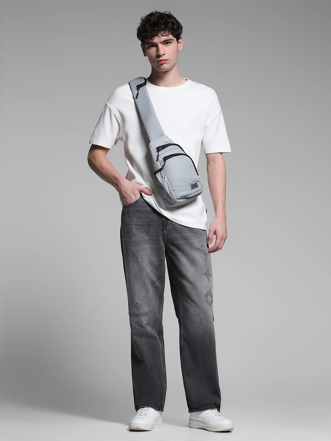 Grey Distressed Dario Loose Fit Jeans - Image 6