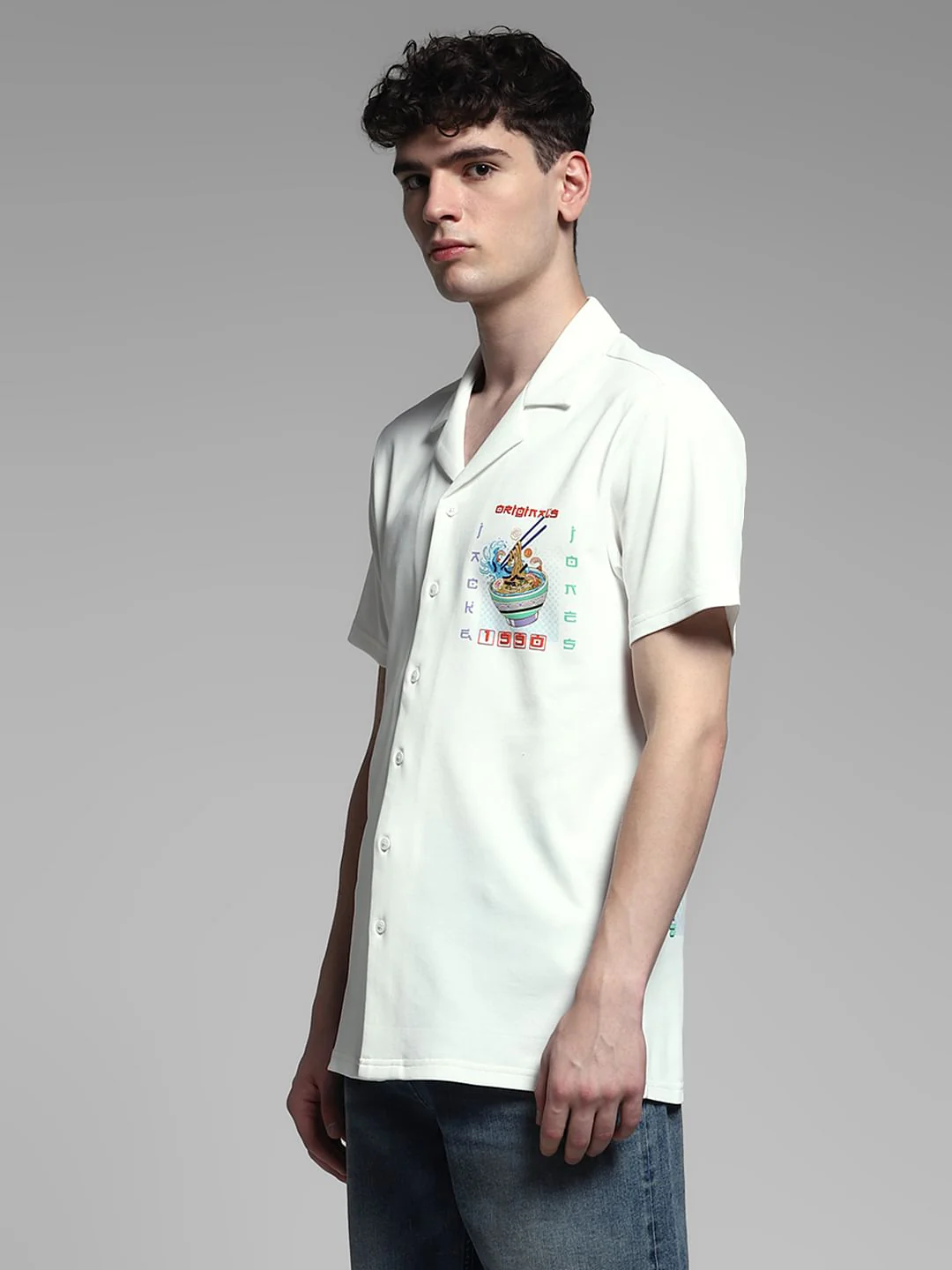 White Ramen Print Knitted Shirt - Image 3