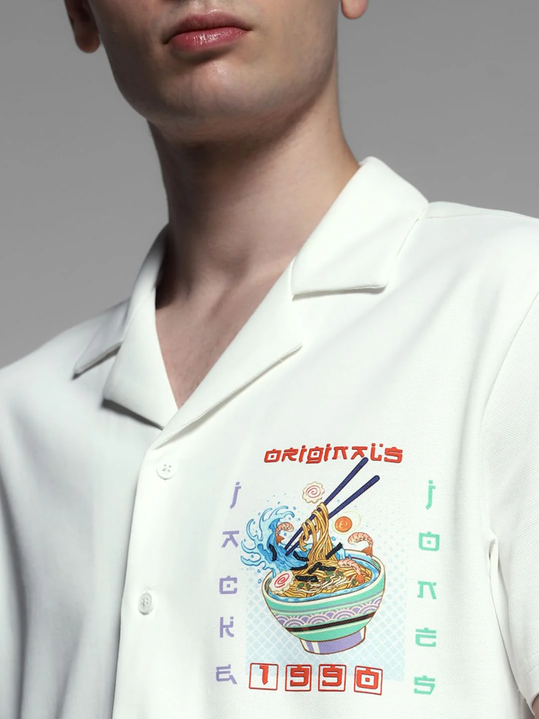 White Ramen Print Knitted Shirt - Image 5
