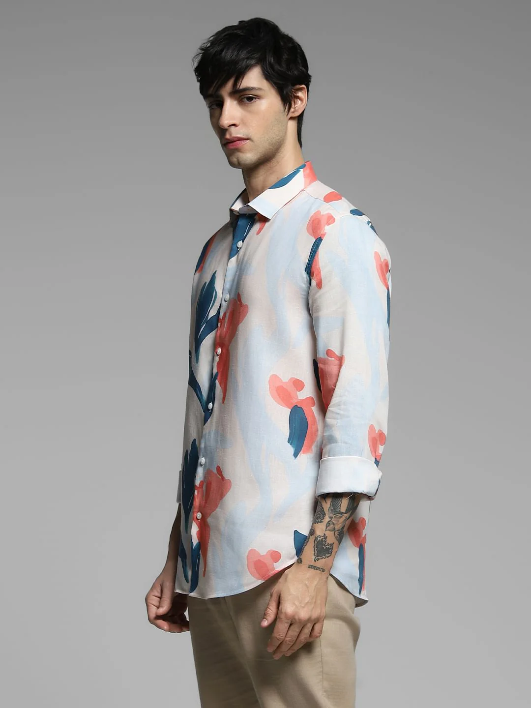 Blue Abstract Print Lyocell Shirt - Image 3