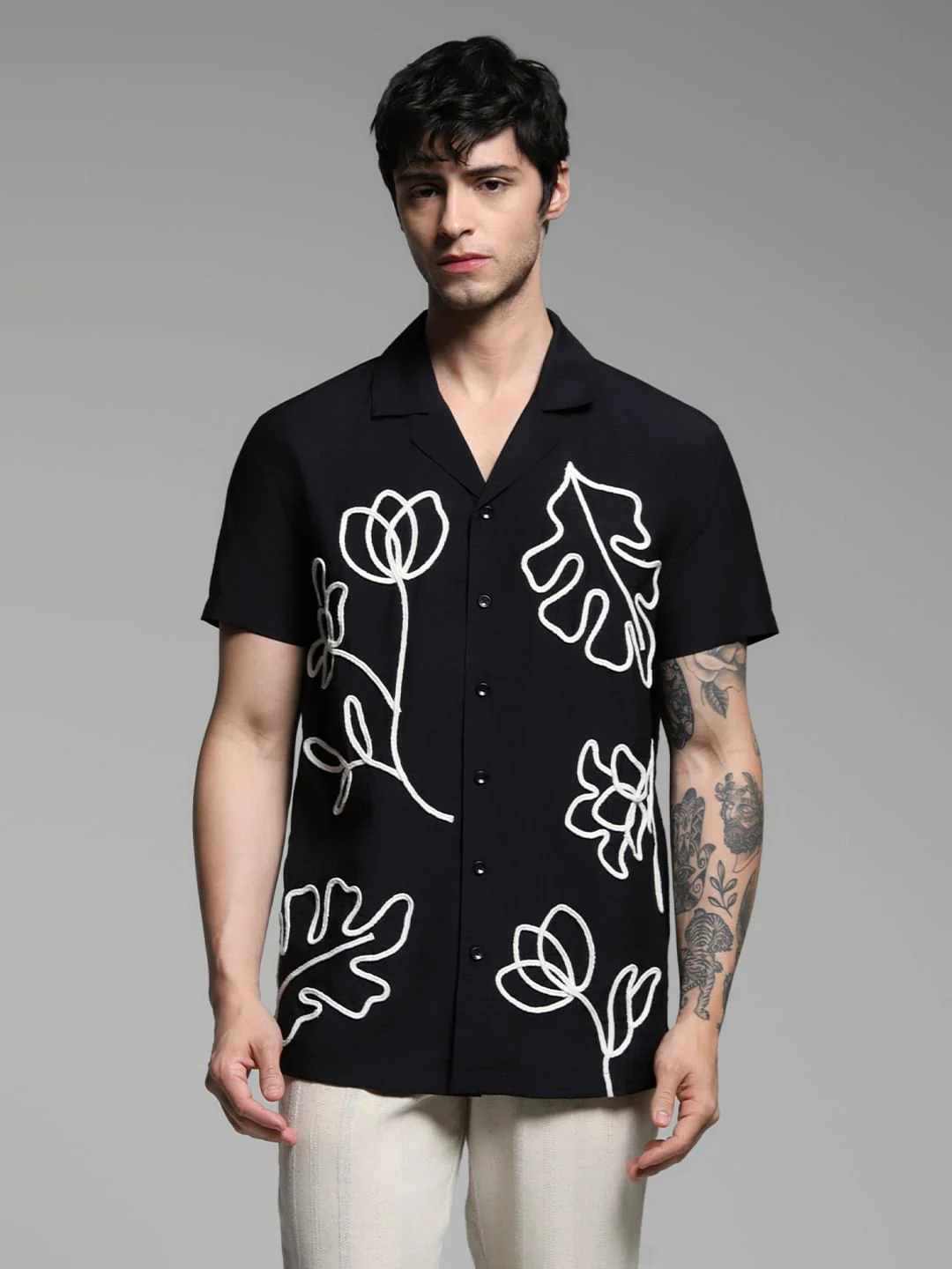Black Embroidered Print Shirt - Image 2
