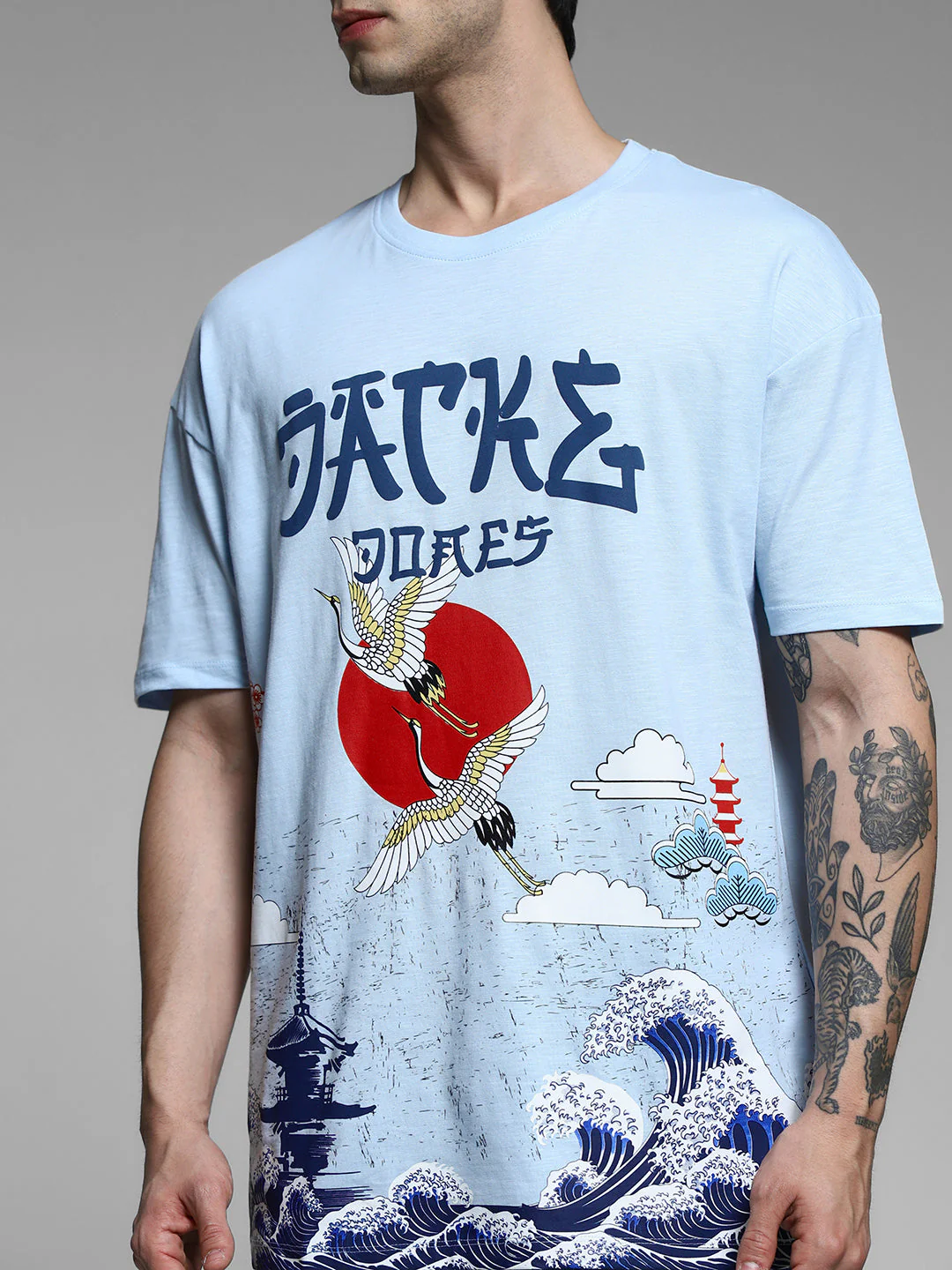 Blue Printed Cotton Oversized T-shirt - Image 5