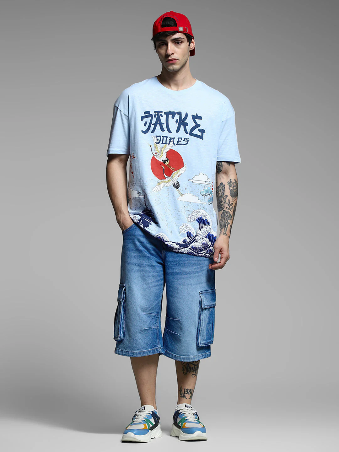 Blue Printed Cotton Oversized T-shirt - Image 6