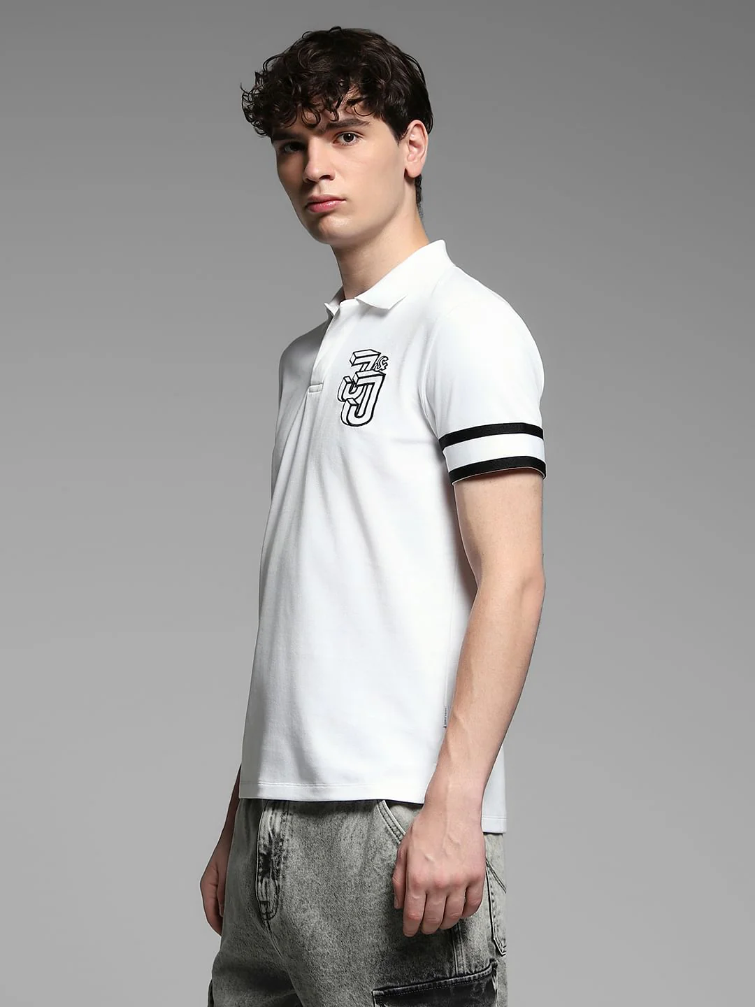 White Logo Print Oversized Polo - Image 3