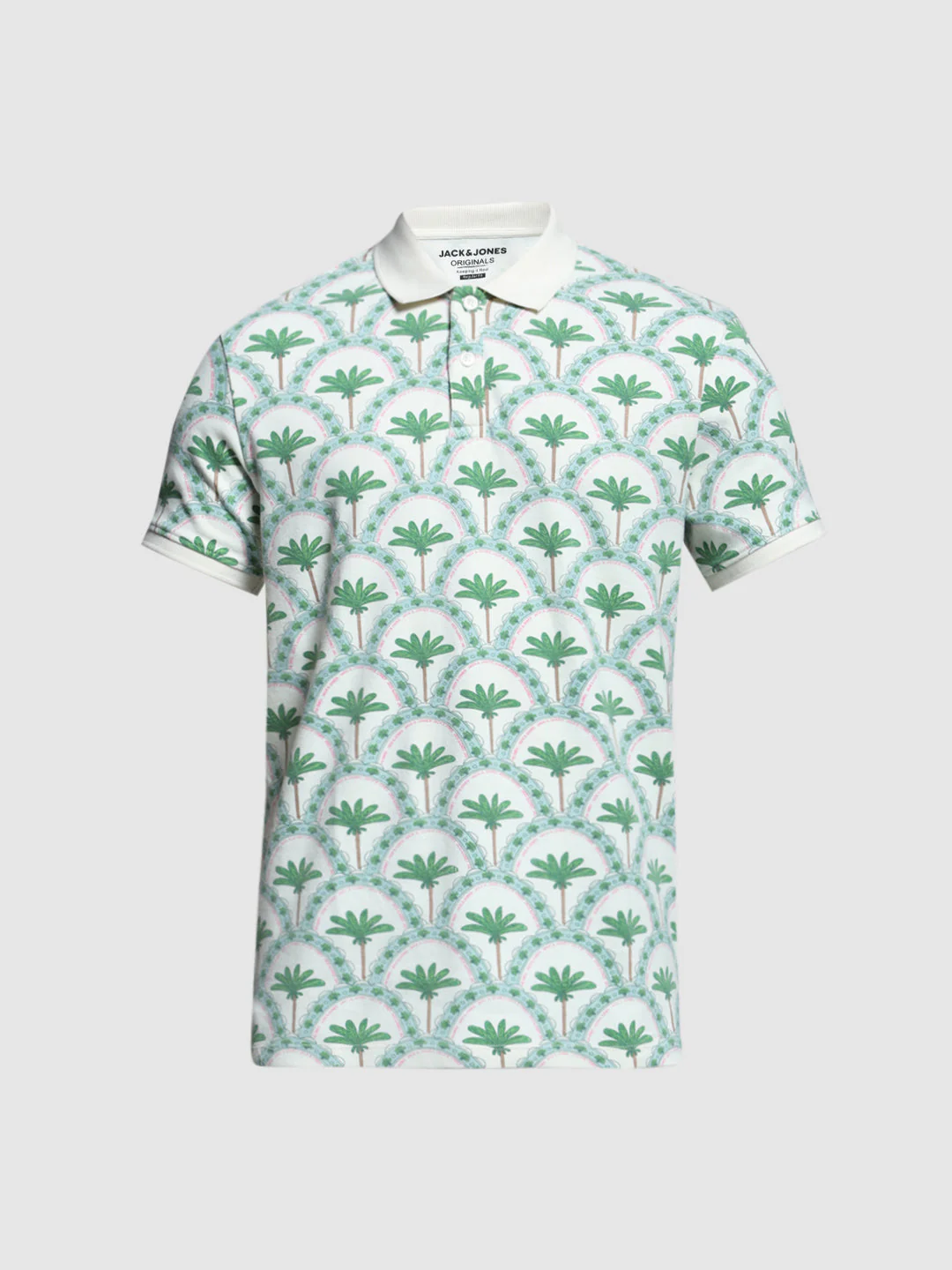 Men Off White Cotton Tropical Print Regular Fit Polo T-Shirt - Image 7