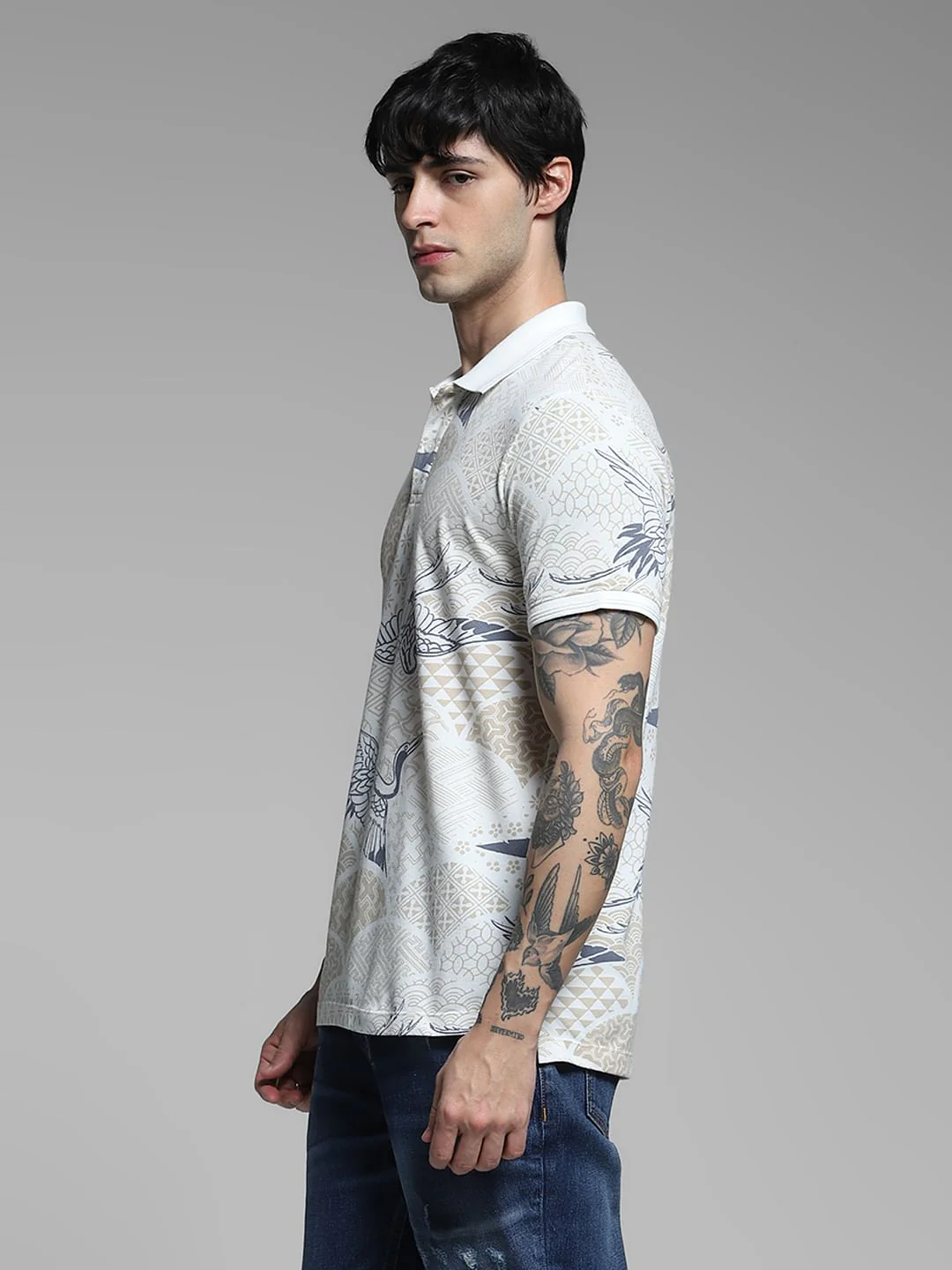 White Printed Cotton Polo - Image 3