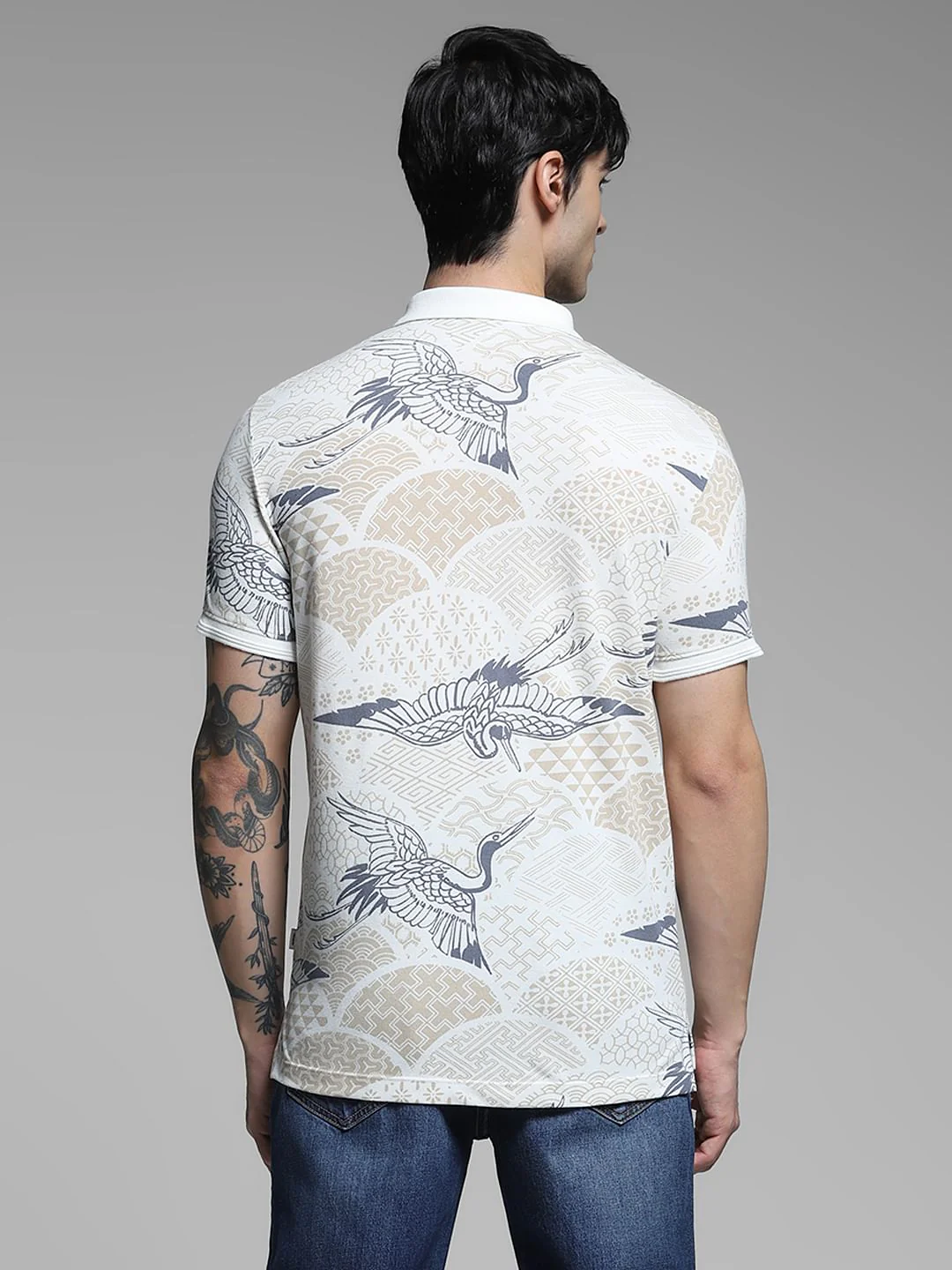 White Printed Cotton Polo - Image 4