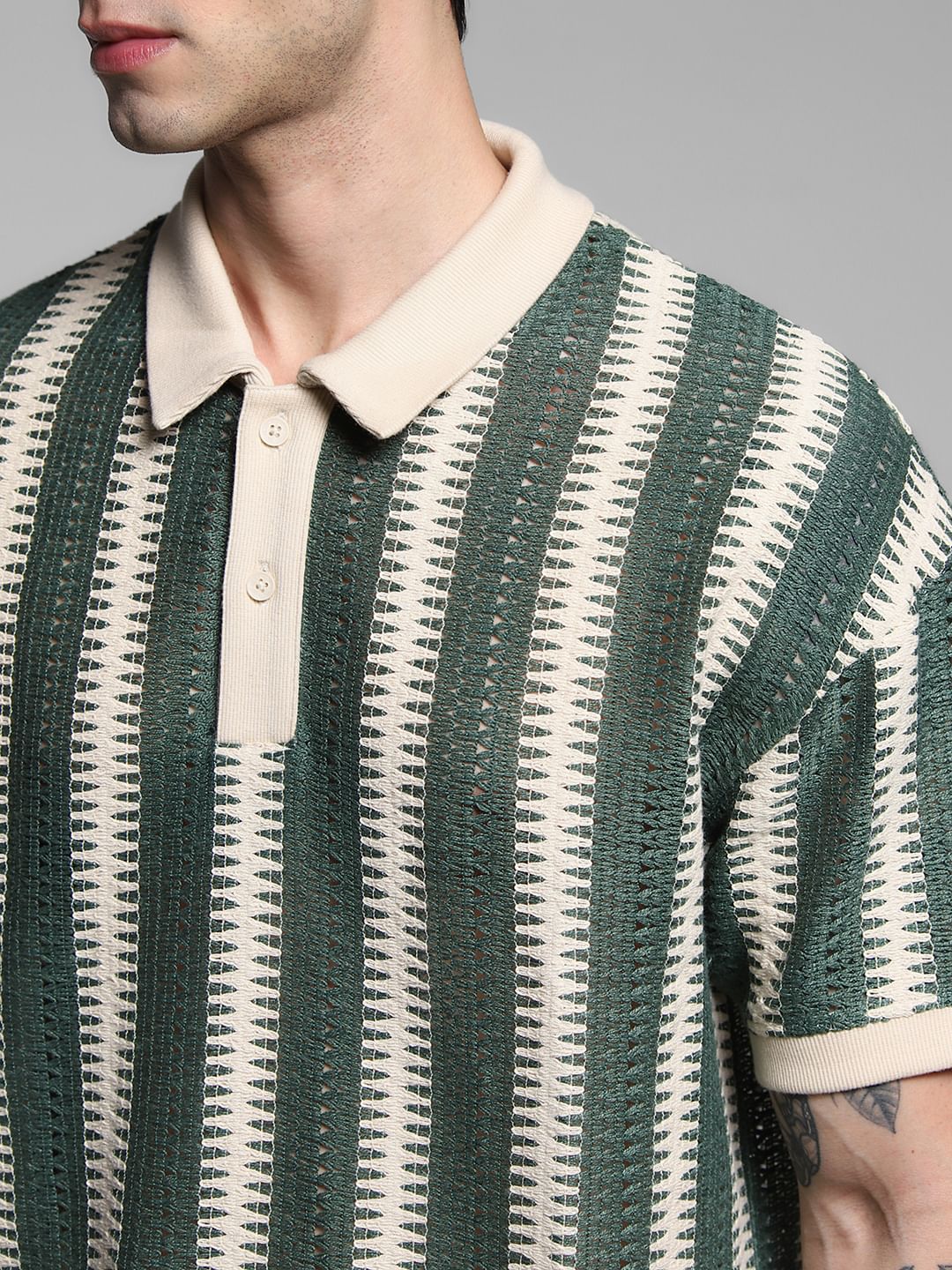 Green Striped Knitted Polo - Image 5