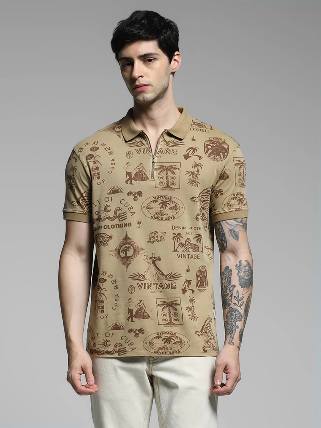 Brown Printed Cotton Polo - Image 2