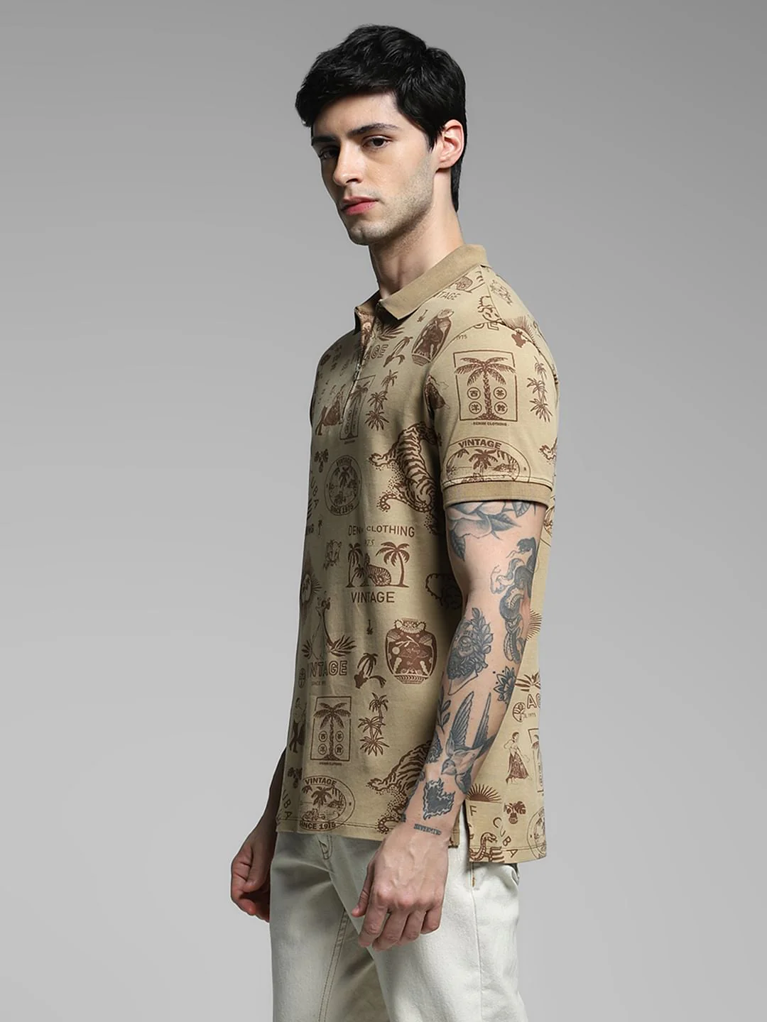 Brown Printed Cotton Polo - Image 3
