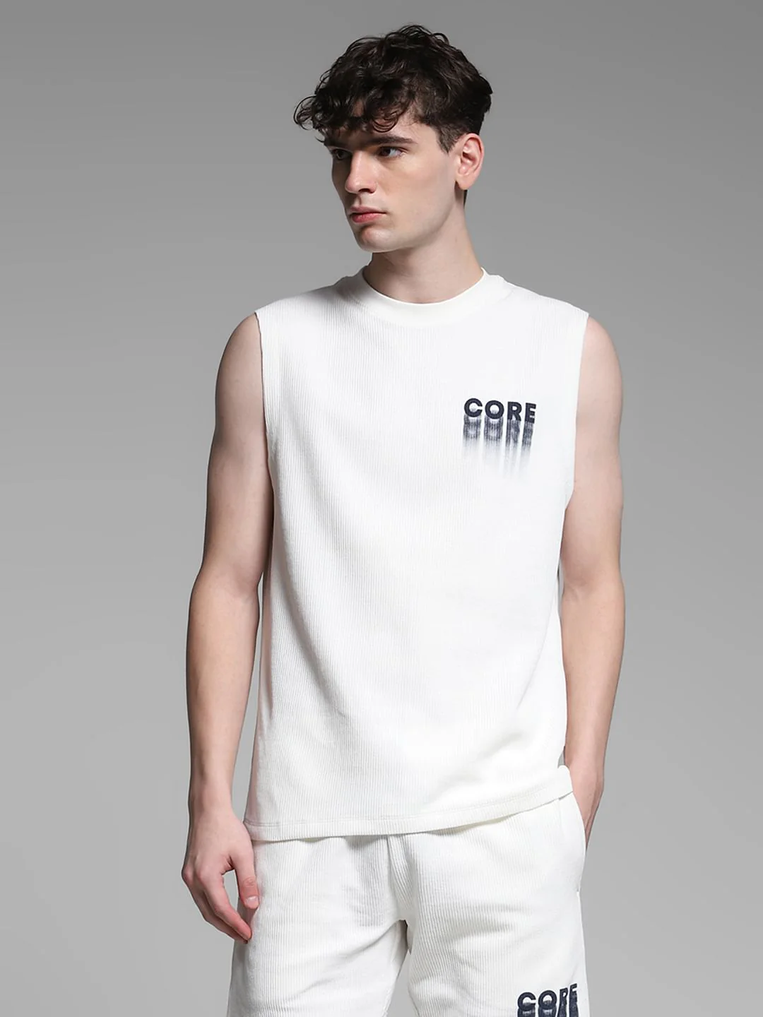 White Printed Co-ord Set T-shirt Vest - Image 2